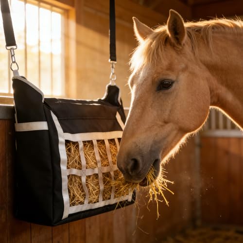 Slow Feeder Horse Hay Bag, Design for Goats ,Horse ,Donkey ,Sheep, Premium Oxford Hay Feed Bags with Front Hay Nets Design, Large Opening with Drawstring and Adjustable Strap for Easy Hanging, 2pcs - size: 2 Pcs