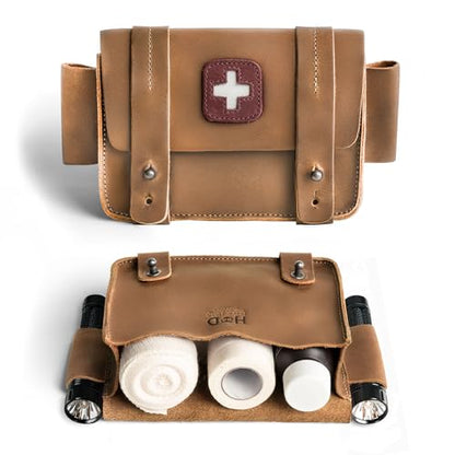 Hide & Drink, Empty First Aid Bag, Mini Medical Storage Pouch, Rectangular Bag for Survival Kit, Full Grain Leather, Handmade - color: Single Malt Mahogany