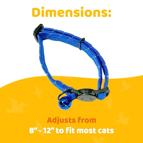 Birdsbesafe Reflective Breakaway Cat Collar with Bell, Safe Design, Blue - color: Blue