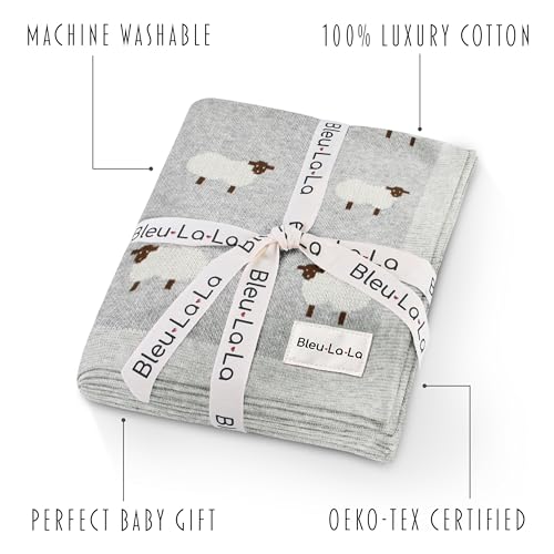 Knit Baby Swaddle Blanket - 100% Cotton Soft Cozy Lightweight Unisex Receiving Swaddling Stroller Quilt Blanket for Shower Gift Registry for Newborns Infants & Toddlers (Sheep - Grey) - color: 06 - Sheep - Grey