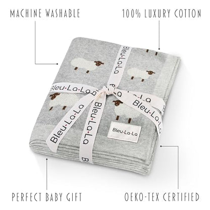 Knit Baby Swaddle Blanket - 100% Cotton Soft Cozy Lightweight Unisex Receiving Swaddling Stroller Quilt Blanket for Shower Gift Registry for Newborns Infants & Toddlers (Sheep - Grey) - color: 06 - Sheep - Grey