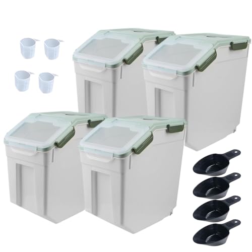 Large Flour Storage Container Bin 25lb, 4Pack Airtight Rice Storage Containers with Wheels Seal Locking Lid, BPA Free with Measuring Cup&Scoop for Flour, Rice, Grain(Green) - color: Green 4Pack