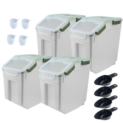Large Flour Storage Container Bin 25lb, 4Pack Airtight Rice Storage Containers with Wheels Seal Locking Lid, BPA Free with Measuring Cup&Scoop for Flour, Rice, Grain(Green) - color: Green 4Pack 25Lb