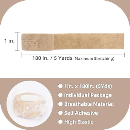 IndigoCase 12 Pack Self Adhesive Bandage Wrap 1 Inch x 5 yd Elastic Tape - color: Skin, size: 1 Inch - 12 Pack