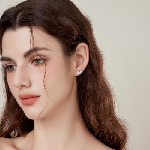 Cat Dinosaur Dragon Horse Stud Earrings for Women,Animal Wolf Sloth Fox LLama Butterfly Earrings Gifts Jewelry - color: Stud Butterfly Colorful