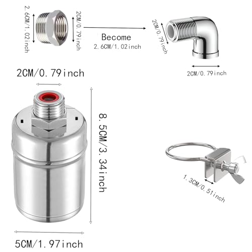 2pcs Stainless Steel Automatic Water Float Valve - 1/2in & 3/4in Dual Connections, Heavy-Duty Water Level Control for Livestock Trough, Fish Tank, Swimming Pool, No-Leak Design