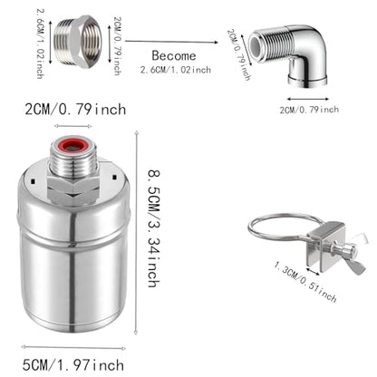 2pcs Stainless Steel Automatic Water Float Valve - 1/2in & 3/4in Dual Connections, Heavy-Duty Water Level Control for Livestock Trough, Fish Tank, Swimming Pool, No-Leak Design
