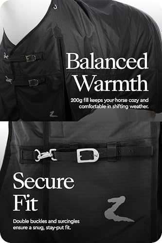 Horze Nevada Medium Weight 1200D Waterproof Horse Turnout Blanket (200g Fill) - Black - 75 in - size: 75 in