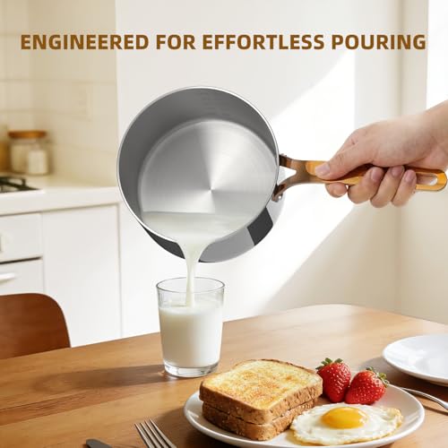 Ciwete 3 Quart Sauce Pan with Lid, Upgraded Tri-Ply Stainless Steel Saucepan with Mirror Polishing and 2 Scales, Induction Ready Cooking Pot with Stay-Cool Brass Handle, Dishwasher & Oven Safe - size: 3 Quart (with brass handle)