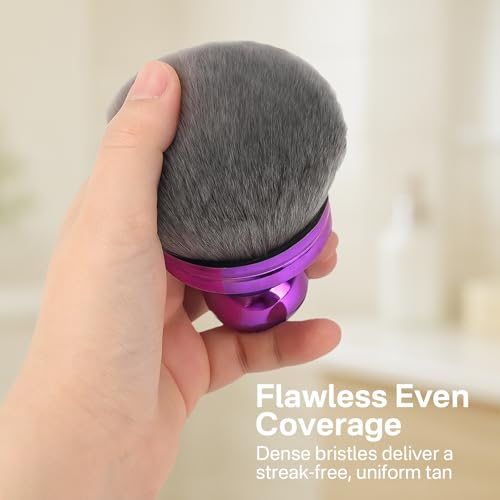 Kabuki Self Tanner Brush – Round Dome Blending Brush for Face & Body, Palm-Grip Applicator for Smooth, Streak-Free Tan | Soft Synthetic Bristles, Washable & Reusable (Purple) - color: Purple