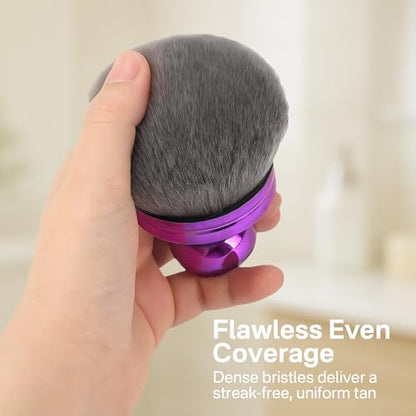 Kabuki Self Tanner Brush – Round Dome Blending Brush for Face & Body, Palm-Grip Applicator for Smooth, Streak-Free Tan | Soft Synthetic Bristles, Washable & Reusable (Purple) - color: Purple