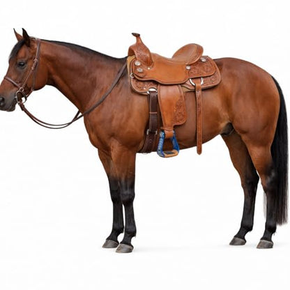 Horse Western 5" Wide Barrel Racer Engraved Aluminum Show Stirrups 51244 - color: Blue