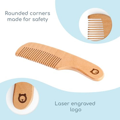 Wooden Hair Brush Set - Premium Baby Comb and Brush - Soft Natural Bristles - Organic Products - Perfect Registry Gift - Cradle Cap Brush for Newborns & Toddlers - color: 3 Pieces set - Oval