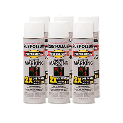 Rust-Oleum Professional 2X Inverted Marking White Spray Paint | Utility Marking, Construction Layout, Survey Marking, High Visibility Color, 2X Distance Coverage, 15 oz - color: White, size: 15 Ounce (Pack of 6), style: 2X Distance