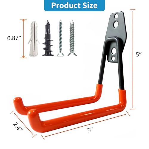 GeeWatom Garage Storage Utility Hooks，Garage Garden Tool Organizer，Steel Wall Mount Hooks, Large Garden U Hooks （2 Pack） - color: Orange