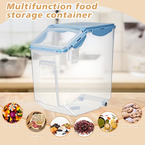 Umigy 4 Pack Rice Storage Container With Wheels Plastic Airtight Lid Flour Container Bin for Dog Pet Cereal Grain Dry Food, 15 Liter / 30 lbs (Blue) - color: Blue