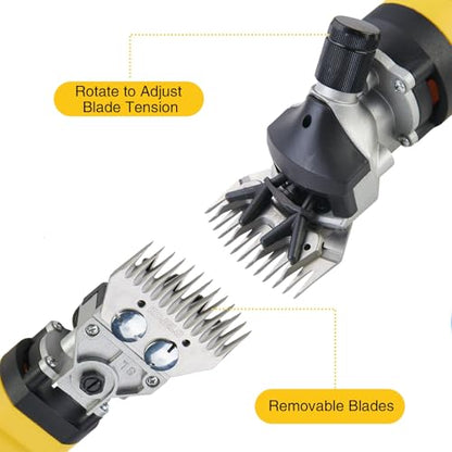 Johui Professional Electric Sheep Shears, 500W for Trimming and Grooming Sheep, Alpaca, Yak and Long-haired Animals, 2 Sets of Blades, 6 Speeds and 2600 RPM