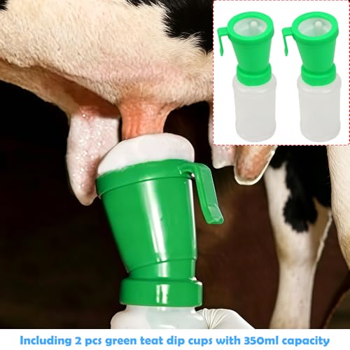 DQITJ 2 Pack Teat Dip Cup Non Reflow Nipple Cleaning Disinfection Dip Cup for Cow Sheep Goat (350ml, Green)