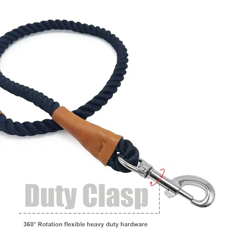 BTINESFUL 5FT Soft Cotton Dog Leash Rope for Strong Large Medium Dogs - color: black, size: 5 Foot (Pack of 1)