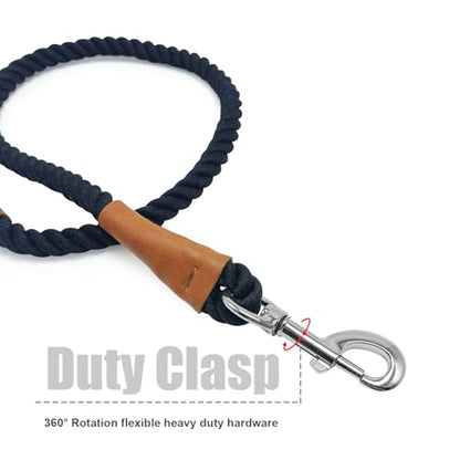 BTINESFUL 5FT Soft Cotton Dog Leash Rope for Strong Large Medium Dogs - color: black, size: 5 Foot (Pack of 1)