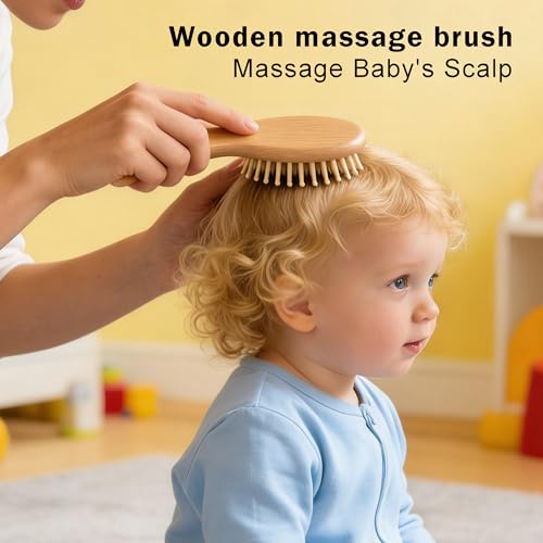 Baby Hair Brush Set for Newborns, Wooden Baby Brush & Comb - Toddler Cradle Cap Brush, Ultra Soft Goat Hair Bristles, Baby Grooming Kit for Baby Showers & Registries Gift Set