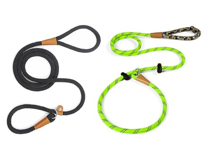 lynxking Dog Leash 1/2in x 5ft Slip Lead Black and 1/2in x 6ft Slip Lead Reflective Green,2 Pack
