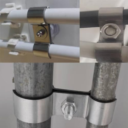 6 Set Double Pipe Clamp, Dog Kennel Clamps, Metal Fence Clips Parts, Stainless Steel Heavy Duty Chain Link Fence Panel Clamp for 28mm Round Pipe Panel Frame, Saddle Clamps with Bolts and Nuts - size: 28mm