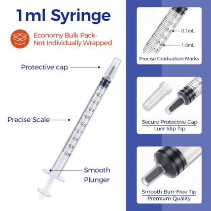 100 Pack 1ml Syringes with Cap, Oral Syringe No Needle for Colostrum & Pets