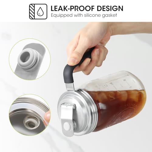 Aieve Stainless Steel Mason Jar Pour Spout Lid, 2 Pack Wide Mouth Mason Jar Pitcher Flip Cap Lids with Handle for Ball Jar Lids (3.38 inch) - size: 2 Pcs Wide Mouth Lids