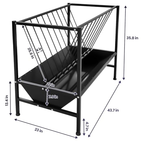 45 Gallon 2-in-1 Pasture Hay and Grain Feeder, Heavy Duty Galvanized Steel Livestock Feed Trough with 25 Gallon Pan - Rust Proof, Sturdy for Goat, Sheep, Horse, Pig