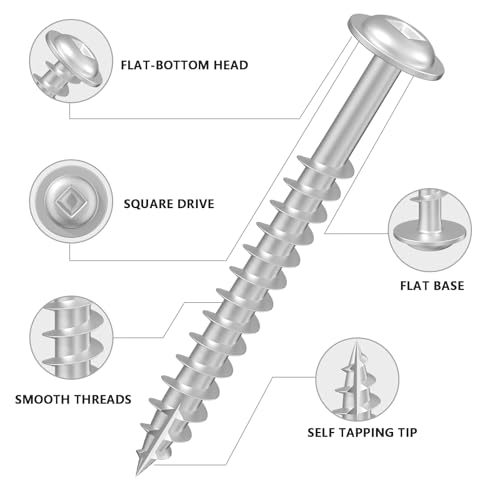 Wensilon (Silver) Pocket Hole Screws # 8 * 1" 170pcs 1lbs Square Hole Wood Screws and Round Head Square Hole self Tapping Screws are Suitable for Wooden use.150MM,60MM Drive bit Included. - color: Silver, size: 8*1"