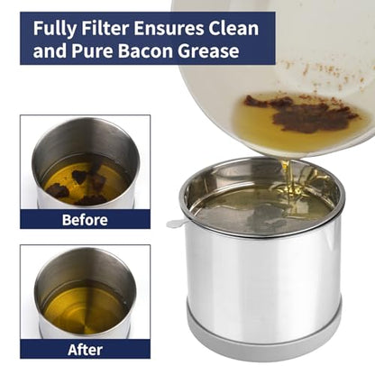 Ohtomber 1.2L Bacon Grease Container with Fine Mesh Strainer