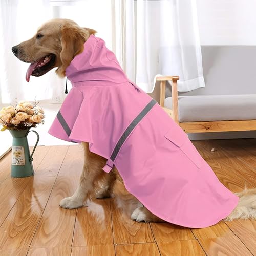 NACOCO Large Dog Raincoat Adjustable Pet Water Proof Clothes Lightweight Rain Jacket Poncho Hoodies with Strip Reflective (M, Pink) - color: Pink, size: Medium (Pack of 1)