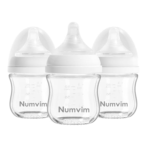 Natural Glass Baby Bottles Gentle & Extra Slow Flow, Newborn Breastfeeding Bottle with Anti Colic Nipple for 0 Months Babies, 3 Packs (White (3 Ounce), 1 Count (Pack of 3)) - color: White (3 Ounce)