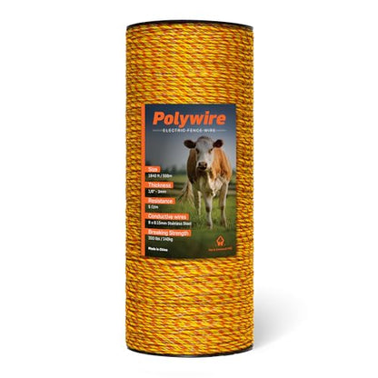 Electric Fence Polywire 1/8” with 9 Stainless Steel Strands - High Visible Wire Fencing for Horse, Cattle, Livestock - Portable Fencing with UV and Rust Resistance - 1640ft