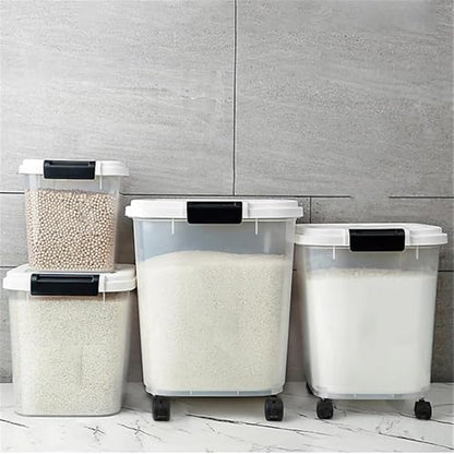 HANAMYA 30 LB Rice Storage Container with Measuring Cup, BPA free, For Rice | Grain | Pet Food | Flour, 2 coun, Clear & Black
