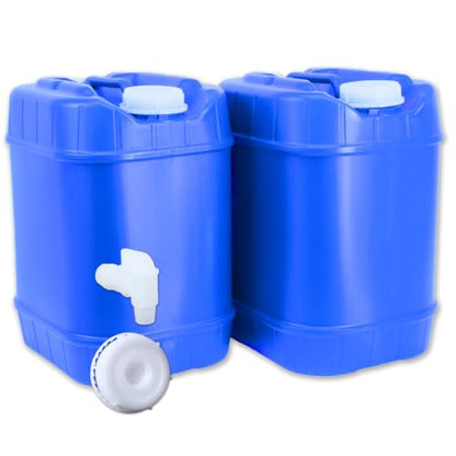 5-Gallon Stackable Water Storage Containers, 3 Lids + 1 Spigot, Easy Fill, Survial Supply Emergency Water Storage for Camping and Disaster Preparedness, RV, 10 Gallon (2 Tanks)