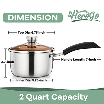 Herogo 2Qt Saucepan with Lid, 18/10 Stainless Steel Sauce Pan Pot, 2 Quart Saucepan for Gas Electric Stove Top Camping, Rust Free & Dishwasher Safe - size: 2 Quarts