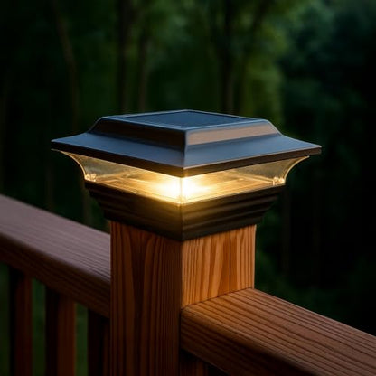 Classy Caps 4x4 Imperial Solar Post Cap - Fits 3.5"x3.5" and 4"x4" Deck & Fence Posts - Black Cast Aluminum - Warm and Cool Light Modes