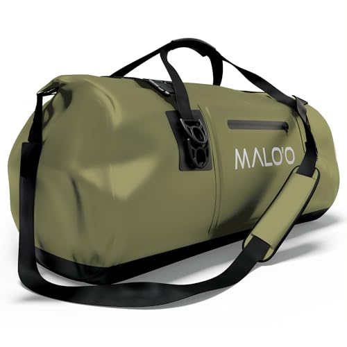 Malo’o Waterproof Dry Duffel, Heavy-Duty Roll Top Waterproof Gear Bag with Shoulder Strap & Molle Loops, Marine Duffel for Kayaking, Boating, Camping, Beach & Travel, Dark Green, 100L - color: Dark Green, size: 100L