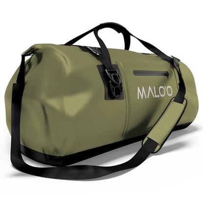 Malo’o Waterproof Dry Duffel, Heavy-Duty Roll Top Waterproof Gear Bag with Shoulder Strap & Molle Loops, Marine Duffel for Kayaking, Boating, Camping, Beach & Travel, Dark Green, 100L - color: Dark Green, size: 100L