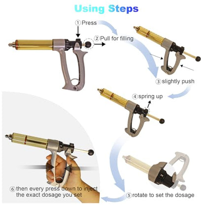 50ml Semi Automatic Cattle Syringe Dosage Adjustable Livestock Vaccine Gun - size: 50ML Gray