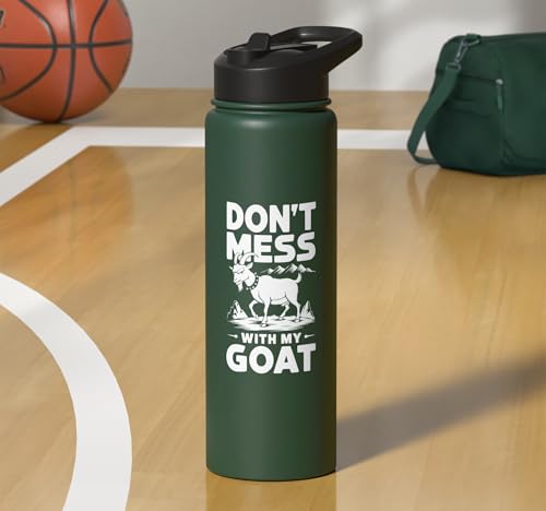 Don´t Mess With My Goat Cute Coat Pygmy Goat Farmer Stainless Steel Insulated Water Bottle - color: Dark Green