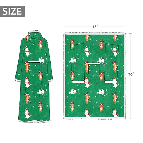Catalonia Sherpa Wearable Blanket with Sleeves and Pocket for Adults - color: Ribbit Deer Green, size: Standard Pocket