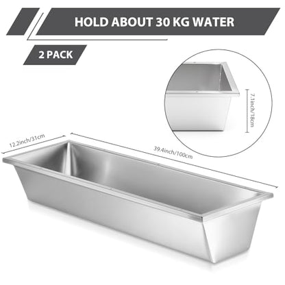 Geelin 2 Pcs 12 Gallon/48 Quart Livestock Water Trough, Stainless Steel - size: 12 Gallon/48 Quart
