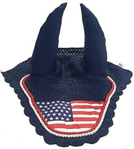 U.S. Flag Horse Fly Bonnet Ear Net Fly Veil Hood Mask Hand Made Crochet Cotton