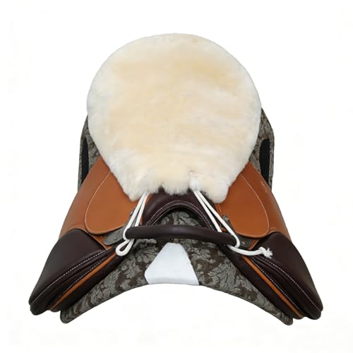 Saddle Sheepskin Seat Cover, Merino Sheepskin Saddle Pad – A Soft, Shock-Absorbing and Breathable Equestrian Seat Cover - color: Ivory White