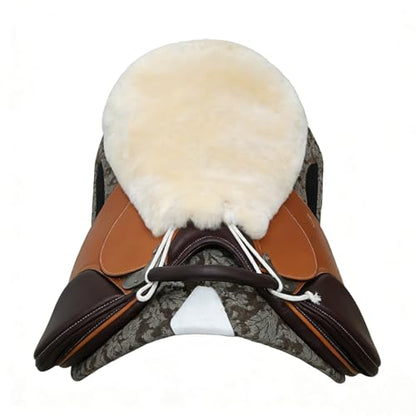 Saddle Sheepskin Seat Cover, Merino Sheepskin Saddle Pad – A Soft, Shock-Absorbing and Breathable Equestrian Seat Cover - color: Ivory White