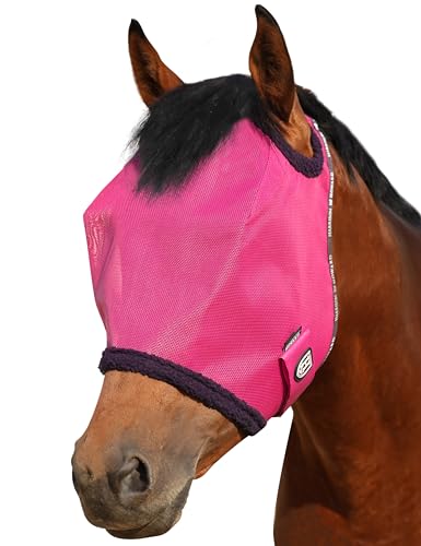 Harrison Howard All Round Mesh Horse Fly Mask UV Protective with Fleece Padded Edging Magenta S - color: Magenta, size: Small (Yearling)