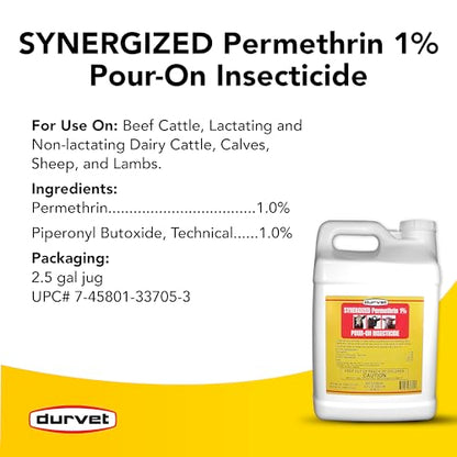 DURVET Fly Synergized Permethrin 1% Pour-On Insecticide - 2.5 Gallon